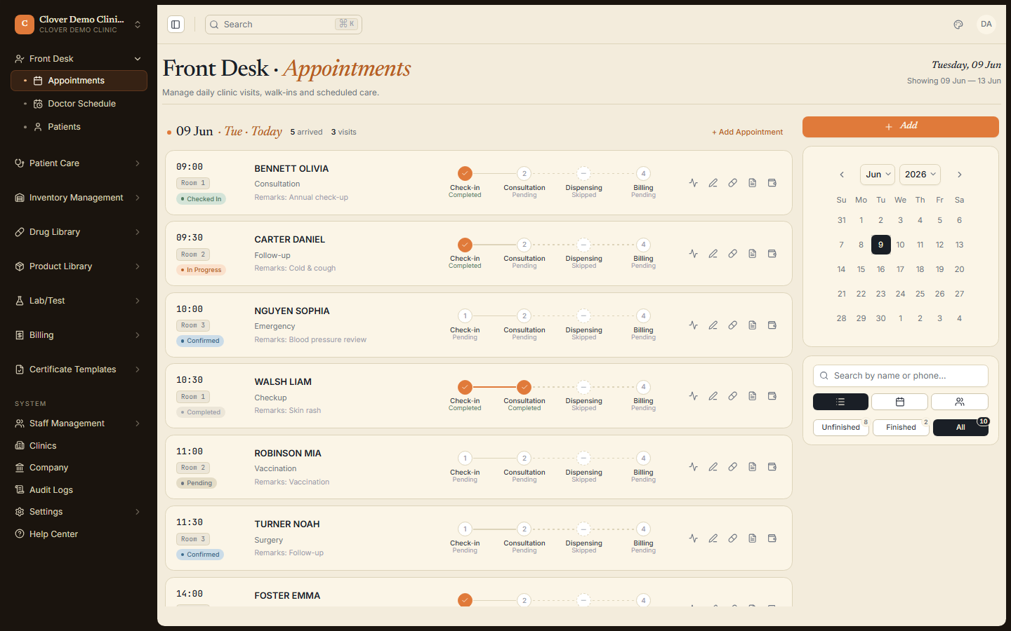 Clover appointments — real product screen